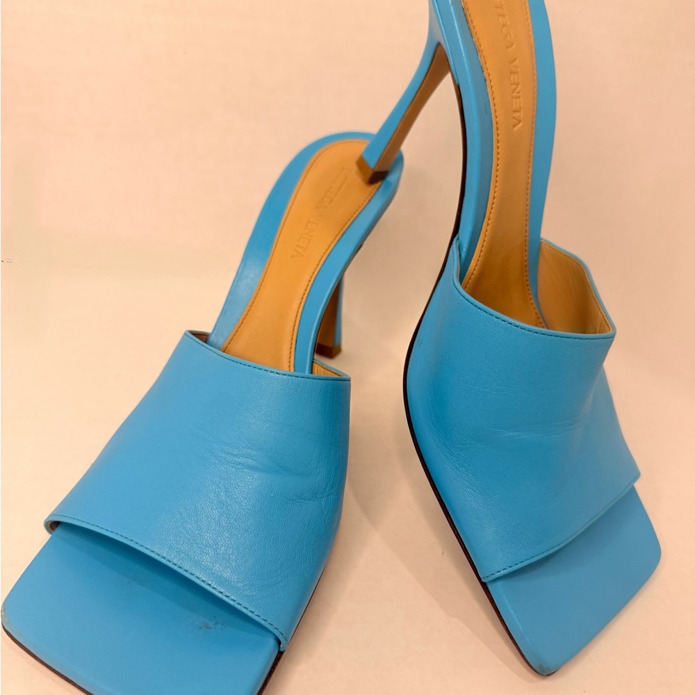 Bottega Veneta Sky Blue Heeled Mules